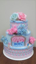 Girl Or Boy ? Pink and Blue Gender Reveal Themed Baby Shower 3 Tier Diaper Cake - £58.83 GBP