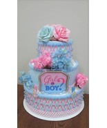 Girl Or Boy ? Pink and Blue Gender Reveal Themed Baby Shower 3 Tier Diap... - £59.15 GBP