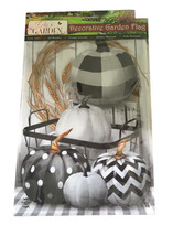 Fall Thanksgiving Garden Yard Flag 12.5&quot;x 18&quot; Black White Buffalo Check Pumpkins - £18.10 GBP