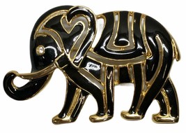 Elephant Brooch Pin Black Enamel Gold Color Figural Alloy Tribal Costume Jewelry - £13.39 GBP