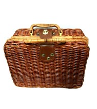 Wicker Basket Weave Purse Handbag 60’s gold tone hardware Leather Vintage - £18.62 GBP