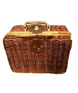 Wicker Basket Weave Purse Handbag 60’s gold tone hardware Leather Vintage - £17.43 GBP