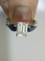 2.25Ct Emerald Cut White Diamond &amp; Sapphire 925 Sterling Silver Engagement Ring - £91.92 GBP