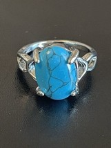 Turquoise Stone S925 Silver Plated Woman Ring Size 7 - £10.12 GBP
