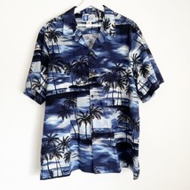 Vtg RJC Hawaiian Shirt Mens Blue Night Tropic Beach Palm Tree Cotton Haw... - £23.51 GBP