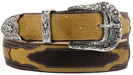 Rustic Brown Cowboy Belt Western Grain Leather Inlay Removable Buckle Si... - $29.69