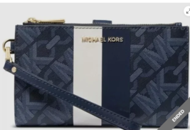 NWT Michael Kors Signature Logo Admiral Blue Jet Set Double Zip Wristlet... - €7,67 EUR