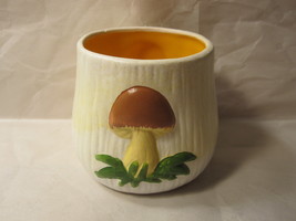 vintage mini 2.5&quot; tall Mushroom Canister Jar- White w/ Orange interior, ... - $15.00