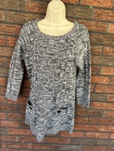 Black White Gray Marble Sweater Small 3/4 Sleeve Pockets Pullover Cardig... - £5.85 GBP