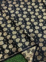 Indian Banarasi Brocade Fabric Black &amp; Gold Fabric Wedding Dress Fabric -NF525 - £5.89 GBP+