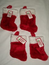 Mini Christmas 5&quot; Stockings Set 4 Plush Red White Faux Fur Ornament Holiday - £11.98 GBP