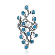 Dramatic Flowing Nature Vines Blue Simulated Turquoise Sterling Silver Ring-10 - £19.47 GBP