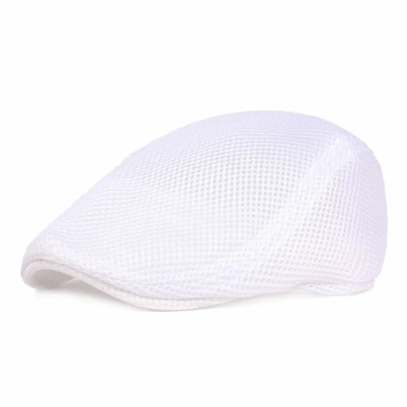 Men Cotton Mesh Flat Cap Golf Driving Cabbie Casual Breathable Hat White - £7.85 GBP