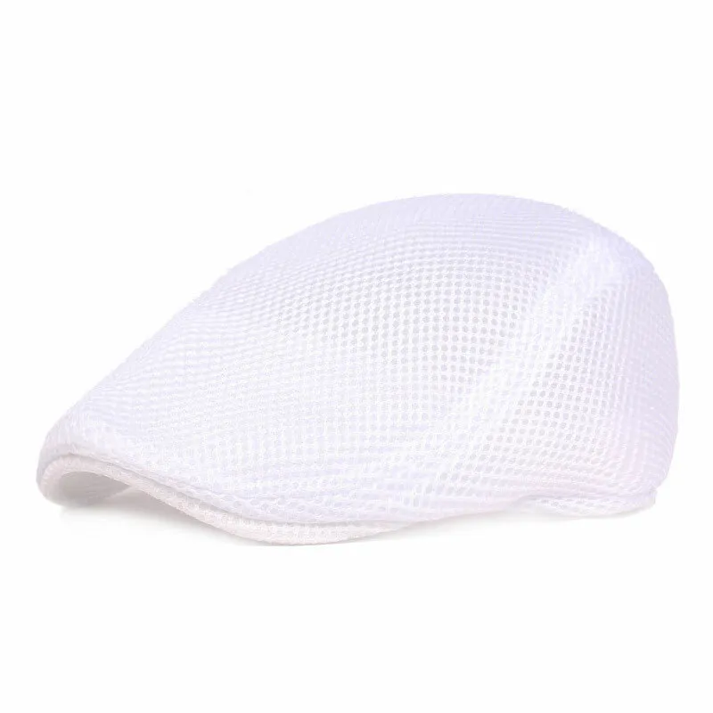 Men Cotton Mesh Flat Cap Golf Driving Cabbie Casual Breathable Hat White - $9.99