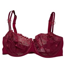 Simone Pérèle Red Embroidered Sheer Lace Underwire Bra 34DD Adjustable Straps Ho - £22.71 GBP