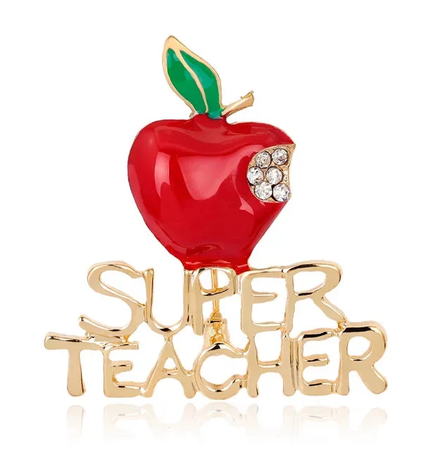 Super Teacher Apple Pin - Brooch - Red Apple - Gold - Teacher Gift - $9.99