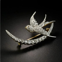 Bird Shape Brooch In 14K Gold Plated Silver 1.30Ct Round Cut Natural Moissanite - £226.12 GBP