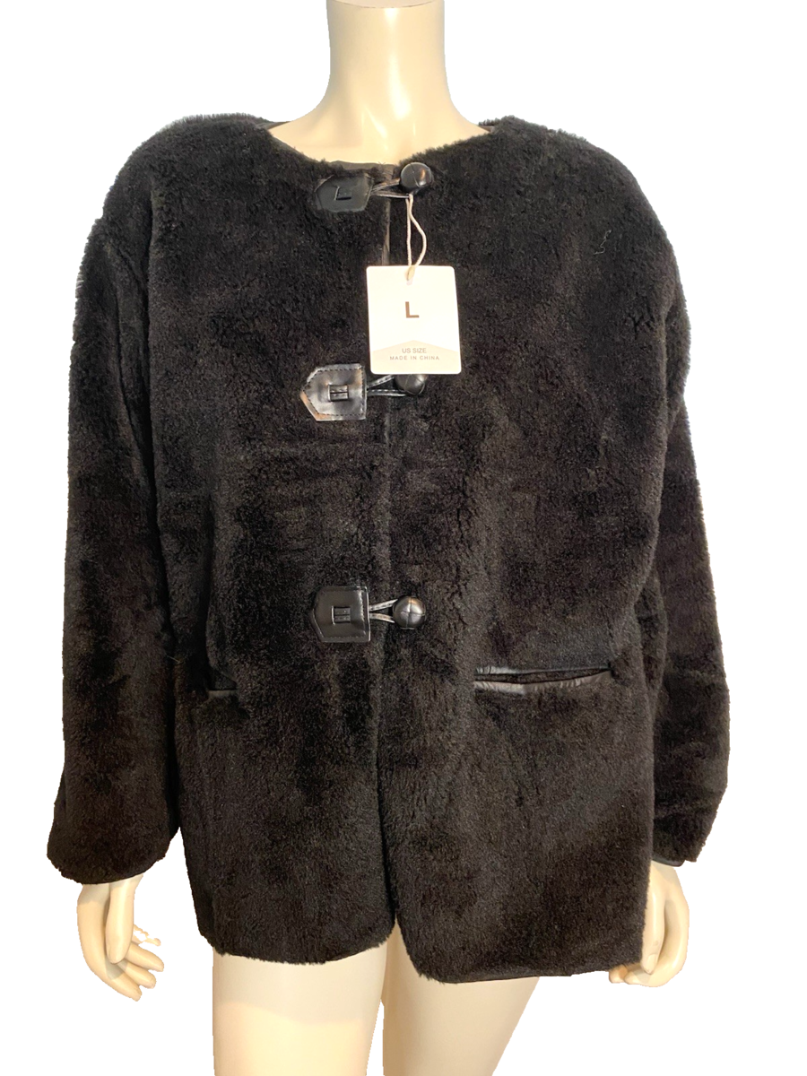 NWT Fashion Clothing Women&#39;s Faux Sherpa Jacket Black Large - $33.24