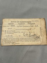 WWII Ephemera Notice Of Classification 1943 draft 4-F unfit Draft Card - $14.38