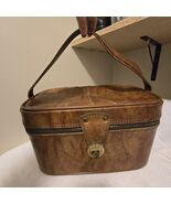 Vintage Brown Leather Suitcase Luggage Carry On Overnight Bag Airway Ind... - $57.96 CAD