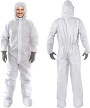 5 White Microporous Disposable Coveralls 2XL 60 gsm /w Hood, Boots, Zipper Front - £32.86 GBP