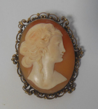 Vintage Victorian Cameo Shell Brooch/Pendant C-Clasp Marked 800 - 2&quot; x 1.5&quot; - £129.07 GBP