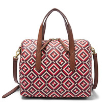 Fossil Sydney Satchel Red Geometric Crossbody Purse Handbag SHB2351995 NWT Y - £50.95 GBP