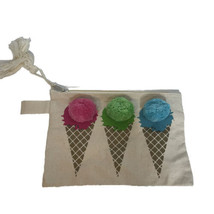 New Multicolor Ice Cream Cones Pom Pom Make Up Zip Bag Canvas - £3.78 GBP