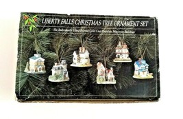 Liberty Falls Miniature Ornaments Set Of 6 Hand Painted Porcelain Buildings NEW - £12.04 GBP