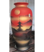 Vintage Japanese Airbrush Landscape Pagoda Mountains Glass Vase with Label - $147.51