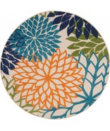 5 Round Ivory And Blue Round Floral Indoor Outdoor Area Rug - $2,851.47 MXN