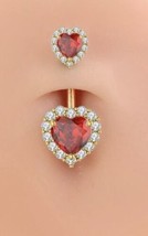Heart Belly Bar / Belly Ring - Body Piercing - Red Crystal Belly Bar - £8.31 GBP