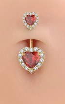 Heart Belly Bar / Belly Ring - Body Piercing - Red Crystal Belly Bar - $10.64