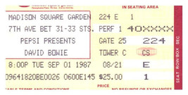 David Bowie Ticket Stumpf September 1 1987 Madison Square Garten New York Stadt - $49.49