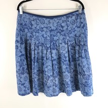 New York &amp; Company Skirt A Line Pleated Cotton Floral Blue 14 - $14.49