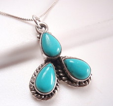 Rope Style Accented Turquoise Triple Gem 925 Sterling Silver Pendant Corona Sun - £13.65 GBP