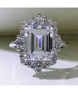 925 Sterling Silver Emerald Cut Lab Sapphire High Carbon Diamonds Gemstone - £42.95 GBP