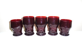 Anchor Hocking Georgian Ruby Glass Tumblers Set of Five 1970s 9oz and 12oz - £23.30 GBP