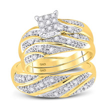 10k Yellow Gold His Hers Round Diamond Cluster Matching Bridal Wedding Ring Set - $451.00