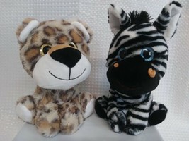 2 Big Eye Plush Stuffed Animals- 9&quot; Blue Eyed Zebra Gold Eyed Tiger Clean &amp; Soft - £7.56 GBP