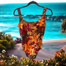 SPEEDO Size 12 Orange Brown Tropical Floral One Piece Swimsuit -no under... - $18.80