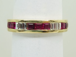 Natural 0.36ct tw Ruby &amp; Diamond Band Ring 14k Gold Size 5 Gemworld - £1,201.45 GBP