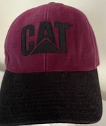 Cat VTG SnapBack Trucker Hat Maroon Embroidered Black Logo Caterpillar Work - $20.60 CAD