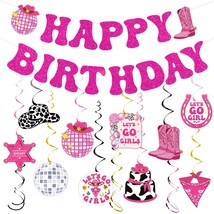Disco Cowgirl Birthday Party Decorations- 26Pcs Pink Birthday Decoration Disco C - £14.94 GBP