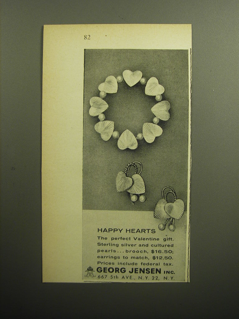 Primary image for 1958 Georg Jensen Jewelry Ad - Happy Hearts