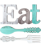 Set of Eat Sign, Fork and Spoon Wall Decor, Rustic Wood Decoration, Cute... - $26.24 CAD
