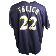 CHRISTIAN YELICH Autographed Milwaukee Brewers Majestic Navy Jersey STEINER - £317.80 GBP