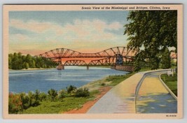 Clinton Iowa Scenic View of the  Mississippi River amd Bridge Postcard D30 - £7.03 GBP