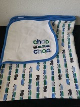 2016 Gymboree Choo Choo Train Baby Blanket Blue Green White Cotton - $39.58