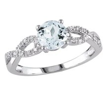 Simulated Aquamarine &amp; Diamond Infinity Engagement Ring Sterling Silver - £52.30 GBP